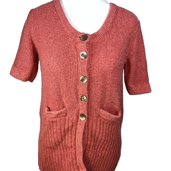 J. Jill Button Knit Cardigan Sweater Cotton Blend Pockets Ribbed Size XS Pink - Picture 9 of 9